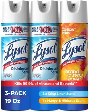 Disinfectant Spray, Household Cleaning Supplies, Disinfecting Multi-Purpose Room Spray, Antibacterial Sanitizer, Deodorizer, Kills Hantavirus, Crisp Linen + Mango & Hibiscus, 19 Fl Oz, 3-Pack Disinfectant Spray, Household Cleaning Supplies, Disinfecting Multi-Purpose Room Spray, Antibacterial Sanitizer, Deodorizer, Kills Hantavirus, Crisp Linen + Mango & Hibiscus, 19 Fl Oz, 3-Pack