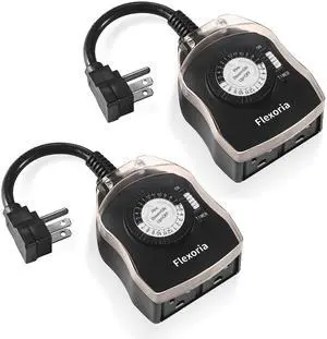 Outdoor Timer Outlet Waterproof, 24 Hour Mechanical Plug in Light Timer, 2 Grounded Outlets for Outdoor Lights, 15A 1/2 HP, ETL Listed (2 Packs) Outdoor Timer Outlet Waterproof, 24 Hour Mechanical Plug in Light Timer, 2 Grounded Outlets for Outdoor Lights, 15A 1/2 HP, ETL Listed (2 Packs)