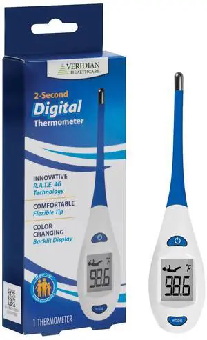 Digital Thermometer | 2-Second Readout | Rate Rapid Read Technology| Flexible Tip | Hygienic Water-Resistant Easy Cleaning | Storage Case + Instructions Included Digital Thermometer | 2-Second Readout | Rate Rapid Read Technology| Flexible Tip | Hygienic Water-Resistant Easy Cleaning | Storage Case + Instructions Included