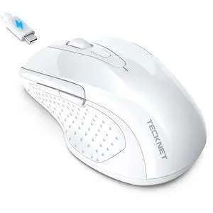 Rechargeable Jiggler Wireless Mouse (BT5.0/3.0 & 2.4G) 4800 DPI Silent USB A & Bluetooth Mouse 6 Buttons, Wide Compatibility - White Rechargeable Jiggler Wireless Mouse (BT5.0/3.0 & 2.4G) 4800 DPI Silent USB A & Bluetooth Mouse 6 Buttons, Wide Compatibility - White