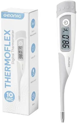 Flexible Tip Digital Thermometer for Adults & Kids, Fast 10-Second Reading, Waterproof, 3-in-1 Oral Rectal Underarm Use, Fever Alarm, White Flexible Tip Digital Thermometer for Adults & Kids, Fast 10-Second Reading, Waterproof, 3-in-1 Oral Rectal Underarm Use, Fever Alarm, White