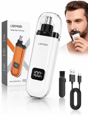 Nose Trimmer for Men Women Electric Nose Ear Hair Waterproof Rechargeable Clippers Female USB LED Power Display Dual-Edge Blades High-Speed Motor Gentle Grooming for Travel White Nose Trimmer for Men Women Electric Nose Ear Hair Waterproof Rechargeable Clippers Female USB LED Power Display Dual-Edge Blades High-Speed Motor Gentle Grooming for Travel White