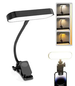 2-in-1 LED Clip-On Book & Desk Lamp, Flexible Gooseneck, 3 Color Modes & Dimmable, Rechargeable Reading Light & Video Conference Light for Bed, Desk, Laptop, Study 2-in-1 LED Clip-On Book & Desk Lamp, Flexible Gooseneck, 3 Color Modes & Dimmable, Rechargeable Reading Light & Video Conference Light for Bed, Desk, Laptop, Study