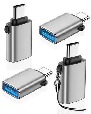 USBC to USB Adapter 4 Pack, USB C Male to USB 3.0 Female OTG Adapter for iPhone 17e 16, iPad mini, MacBook Pro, Samsung S26 S25, High-Speed Data Transfer and Fast Charging Type-C Connector-Silver USBC to USB Adapter 4 Pack, USB C Male to USB 3.0 Female OTG Adapter for iPhone 17e 16, iPad mini, MacBook Pro, Samsung S26 S25, High-Speed Data Transfer and Fast Charging Type-C Connector-Silver