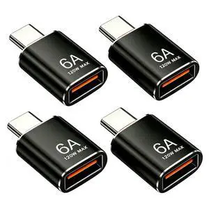 USB C to USB Adapter 4 Pack,6A 120W Fast Charging 10Gbps Data Transfer,USB C Male to USB 3.2 Female OTG Adapter for Phone 15/16/17,Pad,Ma-cBook Pro/Air,Smartphone,Laptop,Tablet Black USB C to USB Adapter 4 Pack,6A 120W Fast Charging 10Gbps Data Transfer,USB C Male to USB 3.2 Female OTG Adapter for Phone 15/16/17,Pad,Ma-cBook Pro/Air,Smartphone,Laptop,Tablet Black