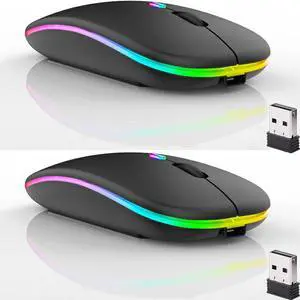 2 Pack Wireless Bluetooth Mouse,LED Dual Mode Rechargeable Silent Slim Laptop Mouse,Portable(BT5.2+USB Receiver) Dual Mode Computer Mice,for Laptop,Desktop Computer,ipad Tablet,Phone,TV (Black) 2 Pack Wireless Bluetooth Mouse,LED Dual Mode Rechargeable Silent Slim Laptop Mouse,Portable(BT5.2+USB Receiver) Dual Mode Computer Mice,for Laptop,Desktop Computer,ipad Tablet,Phone,TV (Black)