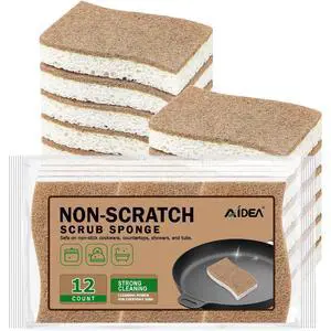 Sponges Non Scratch, 12Count, Natural Sponge for Non Stick Cookware | Sponges Kitchen, Cellulose Scrub Sponge for Dishes, Cleaning Power for Kitchen, Bathroom, Household Sponges Non Scratch, 12Count, Natural Sponge for Non Stick Cookware | Sponges Kitchen, Cellulose Scrub Sponge for Dishes, Cleaning Power for Kitchen, Bathroom, Household