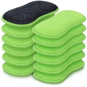 Dish Sponge 12 PK, Microfiber Kitchen Sponges for Cleaning, Green | Non Scratch Microfiber Sponges for Washing Dishes, Double-Sided Scrub Sponge for Pots, Pans, Glass Dish Sponge 12 PK, Microfiber Kitchen Sponges for Cleaning, Green | Non Scratch Microfiber Sponges for Washing Dishes, Double-Sided Scrub Sponge for Pots, Pans, Glass