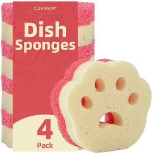 CLEANGOR 4pcs Scrub Sponges, Dual-Sided Temperature-Controlled Dish Sponges | Scratch-Free, Easy to Clean, Kitchen Cleaning Sponges for Tough Stains, Delicate Surfaces, Glassware, Cookware, Appliances CLEANGOR 4pcs Scrub Sponges, Dual-Sided Temperature-Controlled Dish Sponges | Scratch-Free, Easy to Clean, Kitchen Cleaning Sponges for Tough Stains, Delicate Surfaces, Glassware, Cookware, Appliances