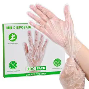 100 Pcs Disposable Plastic Gloves Bulk, Clear Food Handling Service Gloves for Kitchen Food Prep Food Service Food Handling Cooking Cleaning, One Size Fits Most 100 Pcs Disposable Plastic Gloves Bulk, Clear Food Handling Service Gloves for Kitchen Food Prep Food Service Food Handling Cooking Cleaning, One Size Fits Most