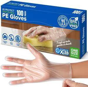 Disposable Plastic Gloves 100 Pack Food Safe, BPA & Latex-Free HDPE Clear gloves for Cooking, Food Prep, Kitchen Use, Serving & Crafts Clear, Single-Use, Comfortable Fit Disposable Plastic Gloves 100 Pack Food Safe, BPA & Latex-Free HDPE Clear gloves for Cooking, Food Prep, Kitchen Use, Serving & Crafts Clear, Single-Use, Comfortable Fit