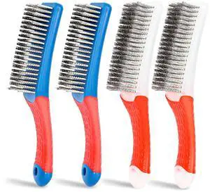 4 Pack Wire Brush for Rust Removal & Paint Removal, Heavy Duty Stainless Steel Wire Brushes for Cleaning, Metal Wire Brush with Rubber Handle 4 Pack Wire Brush for Rust Removal & Paint Removal, Heavy Duty Stainless Steel Wire Brushes for Cleaning, Metal Wire Brush with Rubber Handle