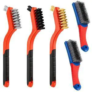 5PCS Wire Brush Set 2 Heavy-Duty Steel Brushes with Rubber Handle & 3 Brass/Nylon/Stainless Steel Bristle Brushes for Rust, Paint & Grill Cleaning 5PCS Wire Brush Set 2 Heavy-Duty Steel Brushes with Rubber Handle & 3 Brass/Nylon/Stainless Steel Bristle Brushes for Rust, Paint & Grill Cleaning