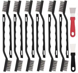 12 Pcs Mini Stainless Steel Wire Brush Set, Wire Scratch Brush | Wire Scratch Brush with Curved Handle, Cleaning Weld Slag and Rust 12 Pcs Mini Stainless Steel Wire Brush Set, Wire Scratch Brush | Wire Scratch Brush with Curved Handle, Cleaning Weld Slag and Rust