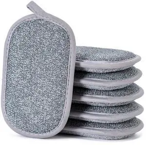Non Scratch Scrub Sponge-6pack, Dual-Sided Sponges Kitchen(M,Gray) | Reusable Microfiber Sponge for Efficiently Cleaning Dishes, High Density Sponge Inside Non Scratch Scrub Sponge-6pack, Dual-Sided Sponges Kitchen(M,Gray) | Reusable Microfiber Sponge for Efficiently Cleaning Dishes, High Density Sponge Inside