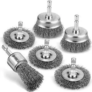 6Pcs Wire Wheel Brush Set, Carbon Steel Wire Brush for Drill | Wire Brush Drill Attachment with 1/4 Inch Hex Shank Removes Rust, Paint And Corrosion for Metal Cleaning And DIY Projects 6Pcs Wire Wheel Brush Set, Carbon Steel Wire Brush for Drill | Wire Brush Drill Attachment with 1/4 Inch Hex Shank Removes Rust, Paint And Corrosion for Metal Cleaning And DIY Projects