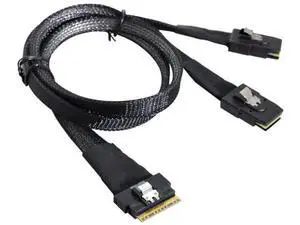 Slim SAS SFF8654 8i to Dual Mini SAS 4X SFF8087 Internal Server Cable, 12Gbps HighSpeed 32AWG Data Cord, 10 Ohm Impedance, 0.5M Slim SAS SFF8654 8i to Dual Mini SAS 4X SFF8087 Internal Server Cable, 12Gbps HighSpeed 32AWG Data Cord, 10 Ohm Impedance, 0.5M