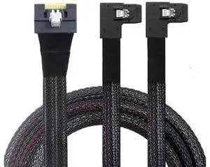 AntiMisplug PCIe Slimline SAS SFF8654 8i to Dual SAS SFF8087 RightAngle Server Cable, 32AWG HighSpeed Copper Wire Harness, 1m/39.37in AntiMisplug PCIe Slimline SAS SFF8654 8i to Dual SAS SFF8087 RightAngle Server Cable, 32AWG HighSpeed Copper Wire Harness, 1m/39.37in