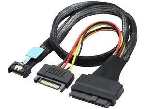 Gen5 MCIO Slimline SFF8654 4i to SAS SFF8639 U.2 Cable with 15Pin SATA Power, 30Gbps HighSpeed Copper Wire Harness, 1m/39.37in Gen5 MCIO Slimline SFF8654 4i to SAS SFF8639 U.2 Cable with 15Pin SATA Power, 30Gbps HighSpeed Copper Wire Harness, 1m/39.37in