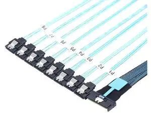 MCIO PCIe SAS SFF8654 8i to 8×SATA 7Pin Female Straight Cable, HighSpeed Server Hard Drive Converter Cable, 32AWG, 85 Impedance, 1M MCIO PCIe SAS SFF8654 8i to 8×SATA 7Pin Female Straight Cable, HighSpeed Server Hard Drive Converter Cable, 32AWG, 85 Impedance, 1M