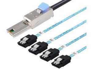 Mini SAS 26Pin SFF8088 Male to 4×SATA 4Pin Female Breakout Cable with Latch, 1M/3.3FT, Mini SAS Host/Controller to 4 SATA Target/Backplane Mini SAS 26Pin SFF8088 Male to 4×SATA 4Pin Female Breakout Cable with Latch, 1M/3.3FT, Mini SAS Host/Controller to 4 SATA Target/Backplane