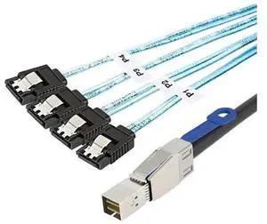 Mini SAS HD SFF8644 with IC Chip to 4×SATA 7Pin Fanout Cable, 6Gbps HighSpeed Server Hard Drive Interconnect Cable, 28AWG Pure Copper, 1M Mini SAS HD SFF8644 with IC Chip to 4×SATA 7Pin Fanout Cable, 6Gbps HighSpeed Server Hard Drive Interconnect Cable, 28AWG Pure Copper, 1M
