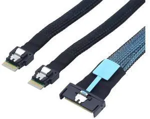 Gen5 MCIO 8X Slimline SAS 8i to Dual SFF8654 4i Server Cable, 24Gbps HighSpeed Data Transfer Cord, 85 Ohm Impedance, 0.8M Gen5 MCIO 8X Slimline SAS 8i to Dual SFF8654 4i Server Cable, 24Gbps HighSpeed Data Transfer Cord, 85 Ohm Impedance, 0.8M