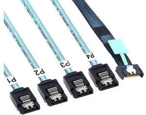 SlimSAS 8654 MCIO 4i 38Pin to 4×SATA Cable, PCIe 5.0 Server 12G HighSpeed Data Cable, 39.37 Inches SlimSAS 8654 MCIO 4i 38Pin to 4×SATA Cable, PCIe 5.0 Server 12G HighSpeed Data Cable, 39.37 Inches