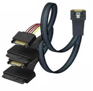 0.5m Slimline SFF8654 8i to Dual SFF8639 U.2 + 15Pin Cable, 24Gbps HighSpeed Server Interconnect, 85Ohm Copper Wire 0.5m Slimline SFF8654 8i to Dual SFF8639 U.2 + 15Pin Cable, 24Gbps HighSpeed Server Interconnect, 85Ohm Copper Wire