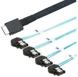 Durable PCIExpress SAS SFF8611 4i to 4Port LeftAngle 7Pin SATA Hard Drive Cable Durable PCIExpress SAS SFF8611 4i to 4Port LeftAngle 7Pin SATA Hard Drive Cable