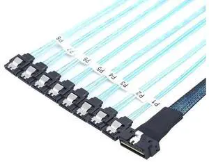 PCIe SlimSAS LP LowProfile SFF8654 8i 74Pin to 8Port SATA Server Cable, 100Ohm Impedance, 30AWG HighSpeed Data Cable, 0.8M PCIe SlimSAS LP LowProfile SFF8654 8i 74Pin to 8Port SATA Server Cable, 100Ohm Impedance, 30AWG HighSpeed Data Cable, 0.8M