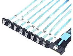 MCIO PCIe SAS SFF8654 8i 74Pin to 8×SATA 7Pin Female 90Degree Cable, 32AWG HighSpeed Server Hard Drive Adapter, 0.5M MCIO PCIe SAS SFF8654 8i 74Pin to 8×SATA 7Pin Female 90Degree Cable, 32AWG HighSpeed Server Hard Drive Adapter, 0.5M