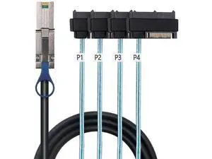 Mini SAS HD SFF8088 26Pin to 4×SFF8482 Server Breakout Cable, 6Gbps HighSpeed 26Pin to 4Port Data Cord, 28AWG Copper Wire, 1M Mini SAS HD SFF8088 26Pin to 4×SFF8482 Server Breakout Cable, 6Gbps HighSpeed 26Pin to 4Port Data Cord, 28AWG Copper Wire, 1M
