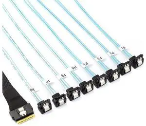 PCIe Slimline SAS SFF8654 8i to 8×90Degree SATA Server Fanout Cable, 24Gbps HighSpeed 8Channel Hard Drive Data Cord, 32AWG, 0.8M PCIe Slimline SAS SFF8654 8i to 8×90Degree SATA Server Fanout Cable, 24Gbps HighSpeed 8Channel Hard Drive Data Cord, 32AWG, 0.8M