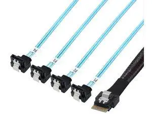 PCIe Slimline SAS 4.0 38Pin SFF8654 4i to 4×90Degree Female SATA Server Cable, 30AWG HighSpeed Internal Harness, 1m / 39.37in PCIe Slimline SAS 4.0 38Pin SFF8654 4i to 4×90Degree Female SATA Server Cable, 30AWG HighSpeed Internal Harness, 1m / 39.37in