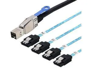 Mini SAS HD SFF8644 with IC to 4 x SATA 7Pin Cable, 6Gbps HighSpeed Server Hard Drive Interconnect, 28AWG Copper Wire, 0.5m Mini SAS HD SFF8644 with IC to 4 x SATA 7Pin Cable, 6Gbps HighSpeed Server Hard Drive Interconnect, 28AWG Copper Wire, 0.5m