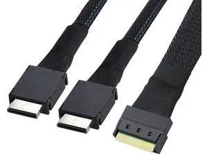 PCIe Slimline SAS SFF8654 8i to Dual OCuLink SFF8611 4i Server Cable, AntiMisplug Design, 32AWG Data Harness, 10Ohm Impedance, 0.5M PCIe Slimline SAS SFF8654 8i to Dual OCuLink SFF8611 4i Server Cable, AntiMisplug Design, 32AWG Data Harness, 10Ohm Impedance, 0.5M