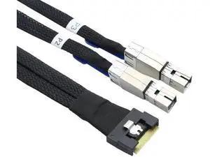 PCIe Slimline SAS SFF8654 8i to Dual SAS HD SFF8644 Server Cable, FullCover AntiMisplug Design, 32AWG Data Harness, 10Ohm Impedance, 1M PCIe Slimline SAS SFF8654 8i to Dual SAS HD SFF8644 Server Cable, FullCover AntiMisplug Design, 32AWG Data Harness, 10Ohm Impedance, 1M
