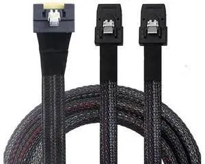 SlimSAS SAS 4.0 SFF8654 8i to Dual SFF8087 Mini SAS Cable, 24Gbps HighSpeed Server Internal Cable, 32AWG Pure Copper with AntiMisdirection Design, 0.8M SlimSAS SAS 4.0 SFF8654 8i to Dual SFF8087 Mini SAS Cable, 24Gbps HighSpeed Server Internal Cable, 32AWG Pure Copper with AntiMisdirection Design, 0.8M