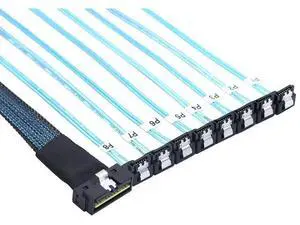 SlimSAS LP LowProfile SFF8654 8i 74Pin to 8×SATA 7Pin 90Degree Cable, 30AWG Server Internal HighSpeed Connection Harness, 1M SlimSAS LP LowProfile SFF8654 8i 74Pin to 8×SATA 7Pin 90Degree Cable, 30AWG Server Internal HighSpeed Connection Harness, 1M