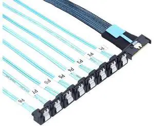 MCIO PCIe SAS SFF8654 8i 74Pin to 8×SATA 7Pin Female 90Degree Cable, 32AWG HighSpeed Server Hard Drive Adapter, 1M MCIO PCIe SAS SFF8654 8i 74Pin to 8×SATA 7Pin Female 90Degree Cable, 32AWG HighSpeed Server Hard Drive Adapter, 1M