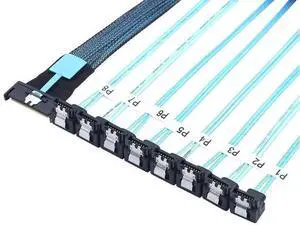 MCIO PCIe SAS SFF8654 8i 74Pin to 8×SATA 7Pin Female 90Degree Cable, 32AWG HighSpeed Server Hard Drive Adapter, 0.8M MCIO PCIe SAS SFF8654 8i 74Pin to 8×SATA 7Pin Female 90Degree Cable, 32AWG HighSpeed Server Hard Drive Adapter, 0.8M
