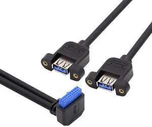 Down Angled 19/20Pin Header to USB 3.0 Dual Ports Female Screw Mount Type Cable 90 Degree 5Gbps Down Angled 19/20Pin Header to USB 3.0 Dual Ports Female Screw Mount Type Cable 90 Degree 5Gbps