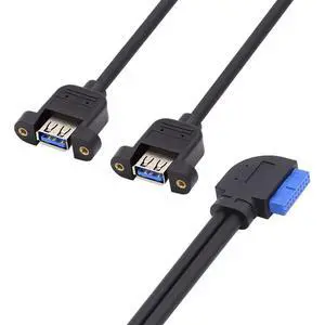 Left Angled 19/20Pin Header to USB 3.0 Dual Ports Female Screw Mount Type Cable 90 Degree 5Gbps Left Angled 19/20Pin Header to USB 3.0 Dual Ports Female Screw Mount Type Cable 90 Degree 5Gbps