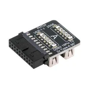 USB3.0 Motherboard 19/20pin Box Header Slot to 10Gbps Dual USB 3.0 Type-A Adapter Reverse Angled Vertical Type USB3.0 Motherboard 19/20pin Box Header Slot to 10Gbps Dual USB 3.0 Type-A Adapter Reverse Angled Vertical Type