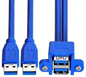 Combo Dual USB 3.0 Male to Stackable Female Extension Cable 50cm with Screw Panel Mount Holes Combo Dual USB 3.0 Male to Stackable Female Extension Cable 50cm with Screw Panel Mount Holes