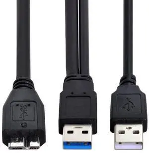 Dual Connector Type-A USB3.0 Male to Micro-USB3.0 Male Extra Power Data Cable Compatible with Disk Drive SSD Camera MP4 (60cm) Dual Connector Type-A USB3.0 Male to Micro-USB3.0 Male Extra Power Data Cable Compatible with Disk Drive SSD Camera MP4 (60cm)