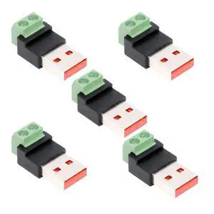 5pcs DIY OEM 2Pin Terminal Input to USB2.0 Type-A Male Plug Output Connector Repair Solderless DC 5V Power Connector 5pcs DIY OEM 2Pin Terminal Input to USB2.0 Type-A Male Plug Output Connector Repair Solderless DC 5V Power Connector