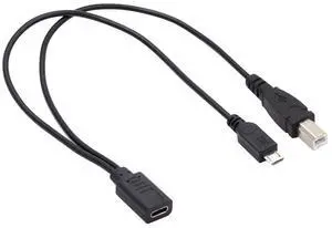 Black Female Type-C USB-C to Standard USB2.0 Type-B & Micro USB Male Splitter Extension Charge 32AWG Cable Black Female Type-C USB-C to Standard USB2.0 Type-B & Micro USB Male Splitter Extension Charge 32AWG Cable