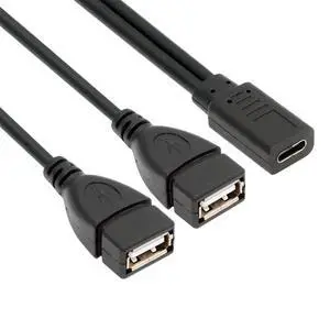DC 5V USB-C Femaleto USB 2.0 Standard Dual Type-A Female Splitter Extension Charge Cable DC 5V USB-C Femaleto USB 2.0 Standard Dual Type-A Female Splitter Extension Charge Cable